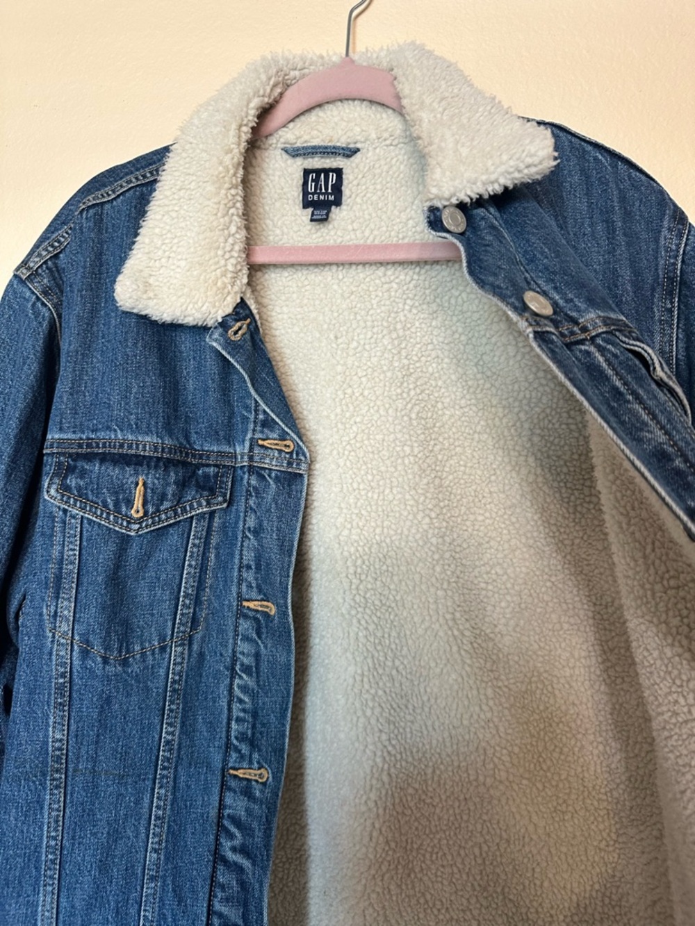 GAP Denim Jacket with Cream Sherpa Collar - Picture 3 of 5
